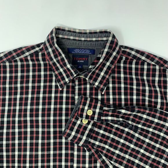 Tommy Hilfiger Red White‎ & Black Plaid Long Sleeve Button Up Size Medium Shirt - Picture 1 of 7